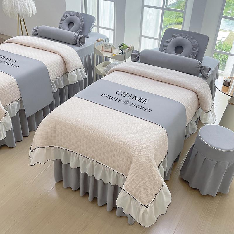 新款高档蕾丝公主风美容床罩四件套轻奢耐脏高级感风美容院床单