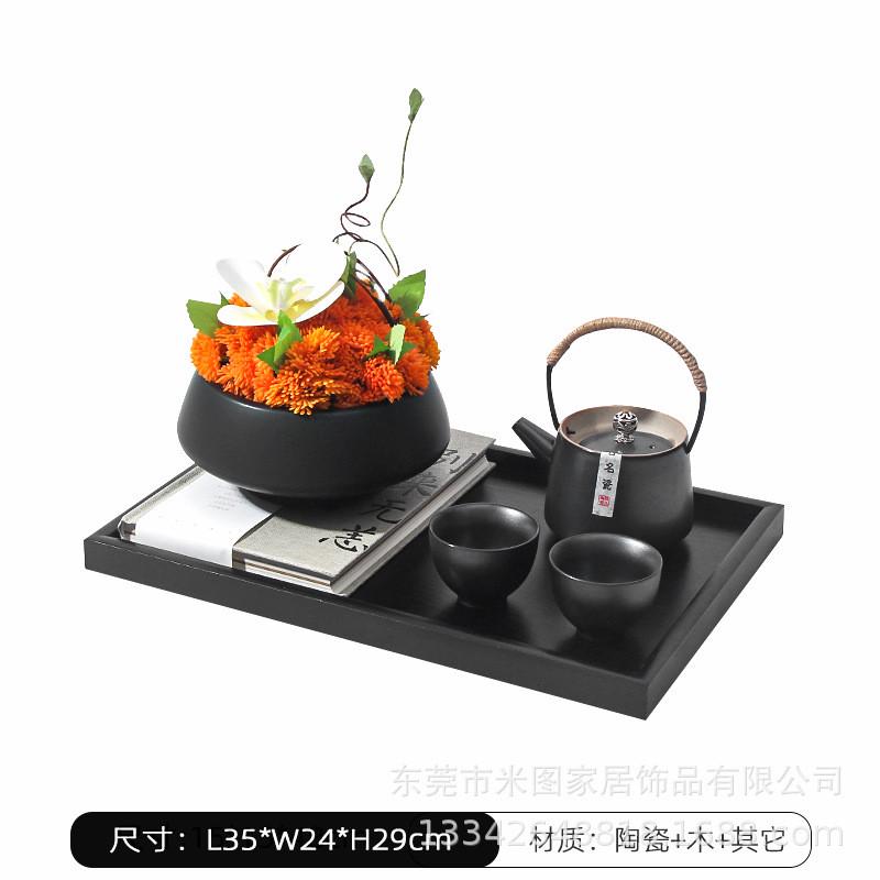 新中式盆栽软装仿真花艺摆设桌柜会议桌花酒店餐厅茶桌中间摆件