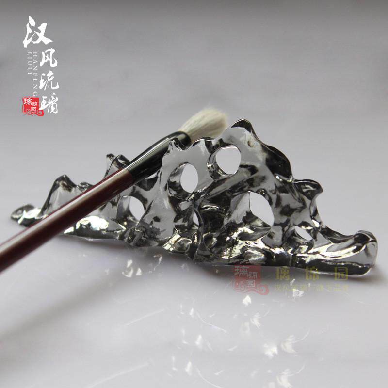 古法琉璃小山笔架筷子架茶匙架茶宠摆件镇纸禅意礼品琉璃工艺品