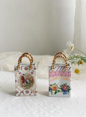 7yx美复古宫廷风花卉花篮包造型描金桌面叉勺收纳小小提