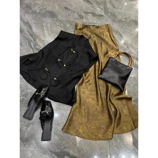 新中式套装裙冷淡系高级感国风黑色盘扣马甲两件套