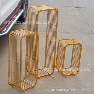 北欧高档电镀铁线框架千丝车展摆件店铺开业橱窗装饰落地置物架