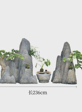 中式假山流水摆件庭院装饰落地喷泉石槽水池仿真石头造景松树景观