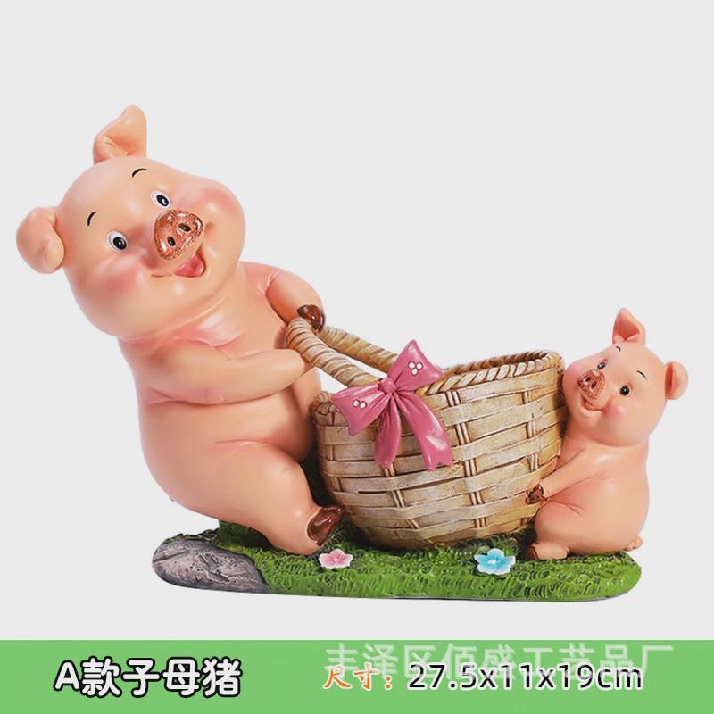 庭院花园装饰工艺品摆件可爱小猪花盆创意办公室桌面收纳树脂笔筒