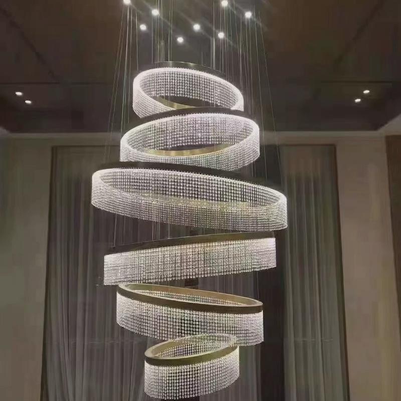 中山灯具旋转楼梯楼梯间灯现代轻奢大气挑高中空大堂别墅水晶吊灯