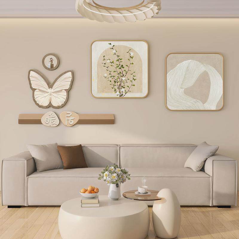 奶油风轻奢抽象挂画客厅装饰画沙发背景墙现代高级感蝴蝶简约壁画