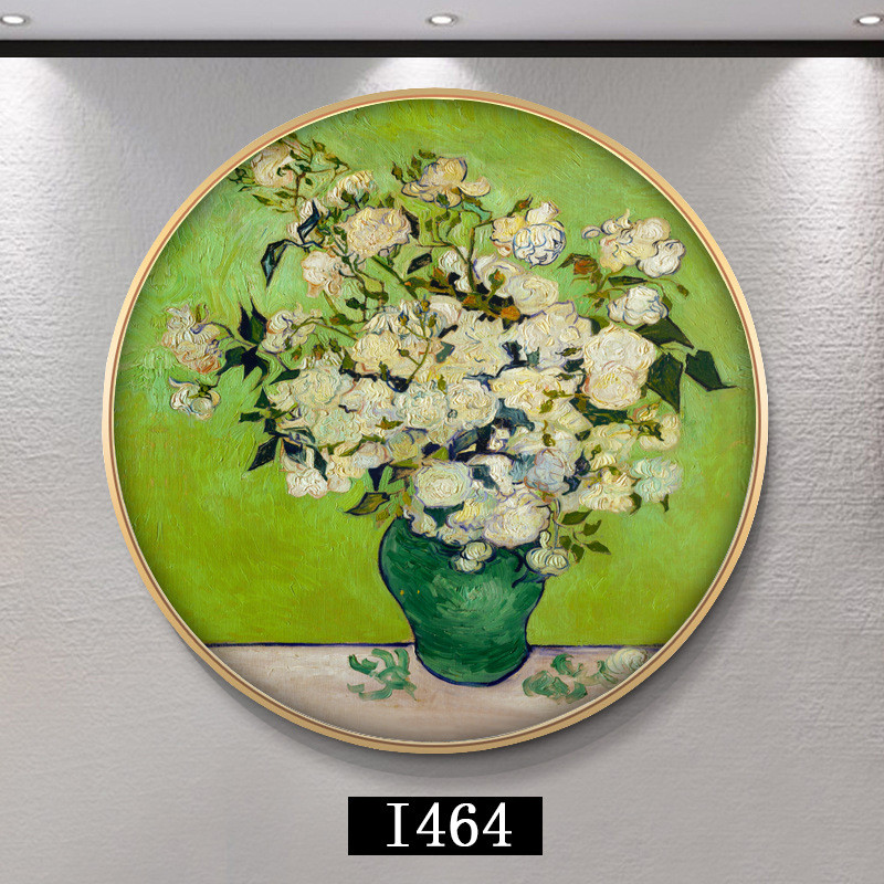 新中式装饰画梵高向日葵油画客厅三联餐厅壁画沙发背景墙挂画圆形图片