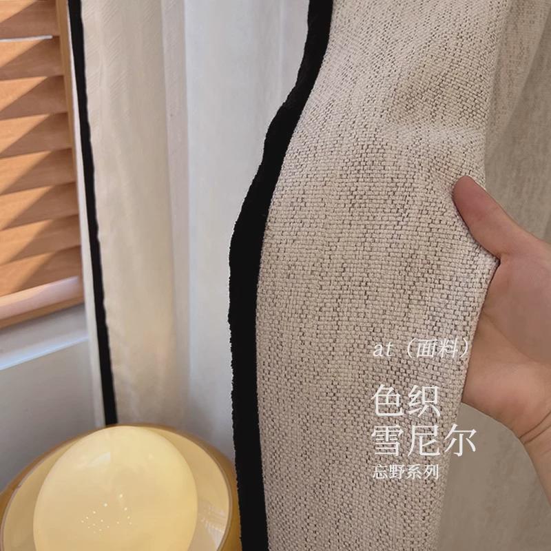 热销复古美式黑边色织雪尼尔中古风窗帘客厅卧室加厚橄榄绿绍兴柯