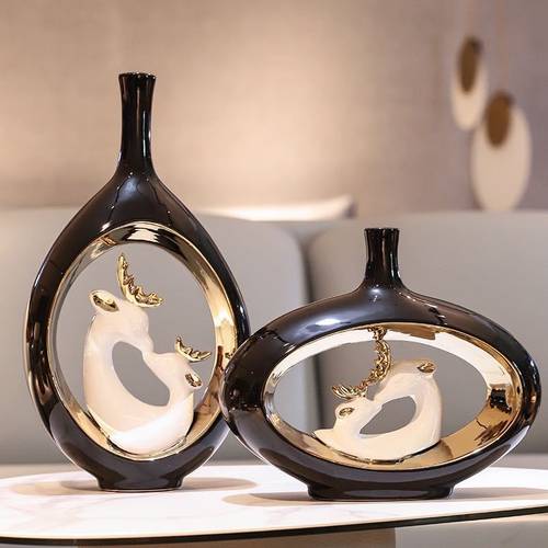 热销轻奢花瓶陶瓷摆件新中式客厅插花家居电视柜创意摆设花餐桌装