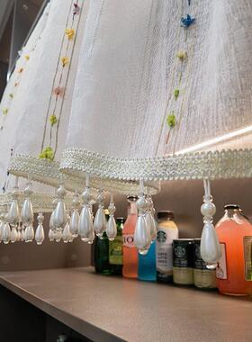 C^竖纹彩条纱帘柜类遮挡帘布艺半帘书柜防尘帘遮丑帘门帘装饰帘穿