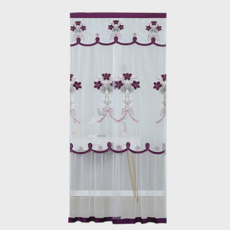 9wor夏季防蚊门帘魔术贴纱帘蕾丝绣花装饰帘优雅半双层透明门帘遮