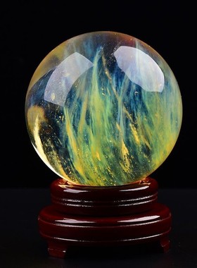 水晶球摆件熔炼黄水晶球居家送礼黄色厂家