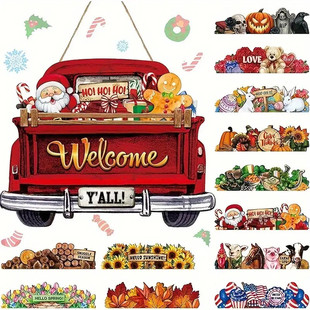 节性欢迎标牌 家居农舍门廊季 卡车装 饰挂牌带12个可更换节日图标