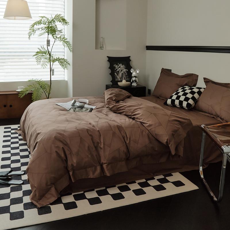 北欧简约轻奢100s提花长绒棉四件套贡缎长绒棉被套床上用品