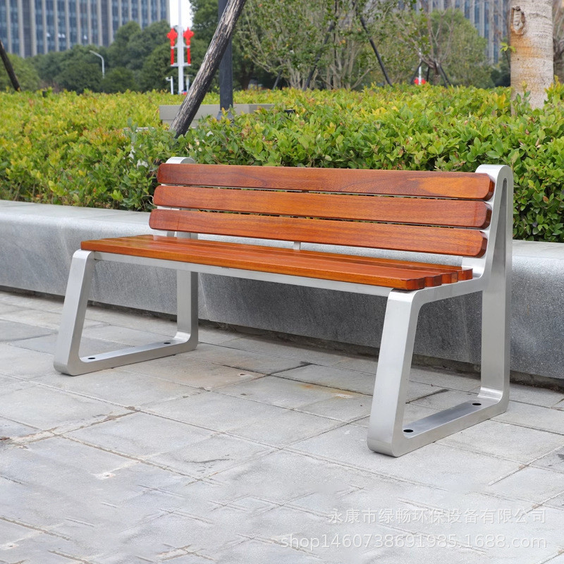 公园椅不锈钢户外长椅露天菠萝格室外双人座椅长条休闲防腐木凳子