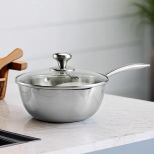 伦凯1810不锈钢小资炒锅三层钢小奶锅雪平汤锅无涂层加厚平底煎锅