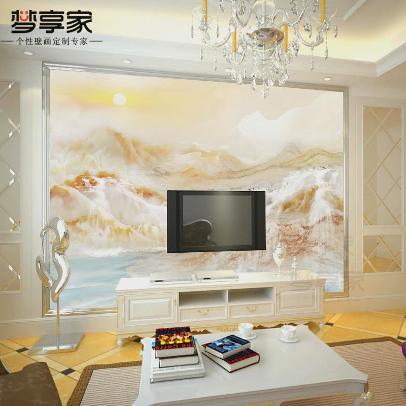 欧式电视背景墙纸简约轻奢大理石纹壁布客厅大气山水影视壁画墙布