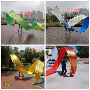 广场健身甩龙舞龙彩带甩彩龙彩条初学成人中老年烫金舞龙抖龙运动