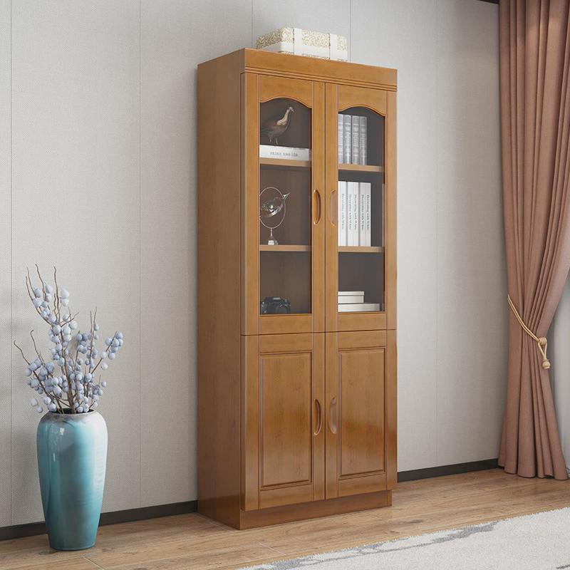 新中式实木书柜家用落地带玻璃门置物架靠墙现代简约收纳柜展示柜