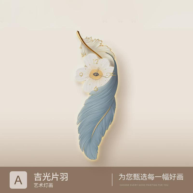 北欧轻奢玄关钟表装饰画创意led氛围感灯画入户壁画抽象走廊挂画