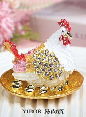 合金珐琅销纯手工艺品会彩开业商务礼品母鸡金蛋家居如意摆件