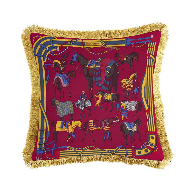 欧式爱马人双面印花流苏靠垫含软装家居装饰方抱枕沙发芯腰靠枕