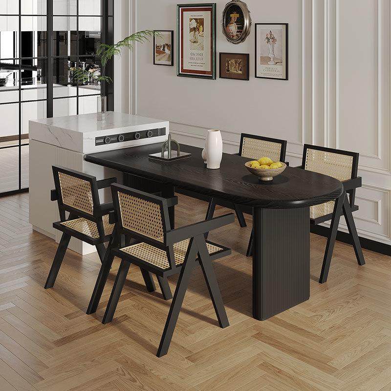 北欧侘寂风黑色餐桌实木半椭圆岛台一体靠墙法式复古餐台饭桌,住宅家具,实木餐桌,淘宝优惠券,粉丝福利购,淘宝优惠卷