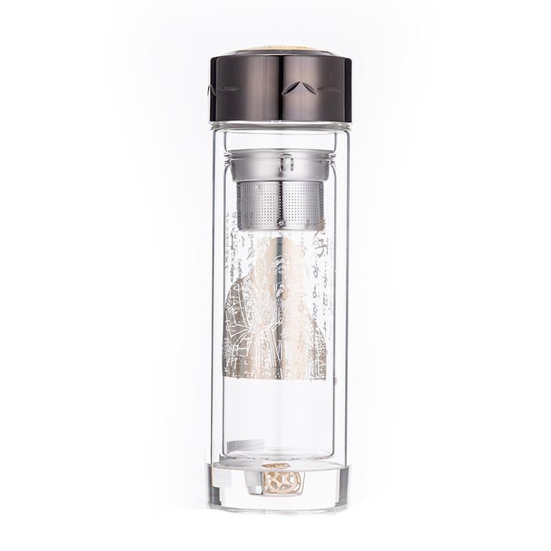 老君太极玻璃杯双层高硼玻璃水杯硅印logo促销礼品广告杯子