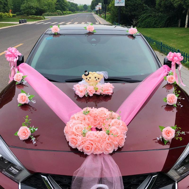 结婚用品全套主婚车装饰套装花车装饰车队车头花婚花车装饰粉色
