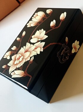 推光漆器首饰收纳盒木质 手工彩绘复古新娘珠宝盒 创意礼品饰品盒