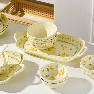 田园风盘子饭碗家用好看的陶瓷碗盘2025新款餐具碗盘乔迁新居碗具