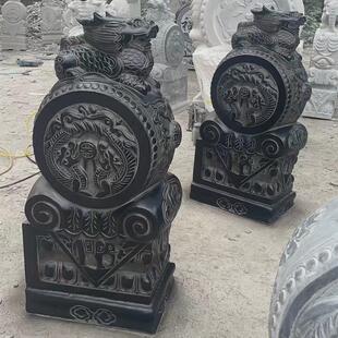 青石荷花鱼浮雕门墩石门青石石鼓抱鼓书香门第档摆件现货优惠