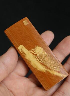 东阳名家戚挺飞本工非物质文化遗产老玉竹留青雕刻牙签盒牙签罐竹