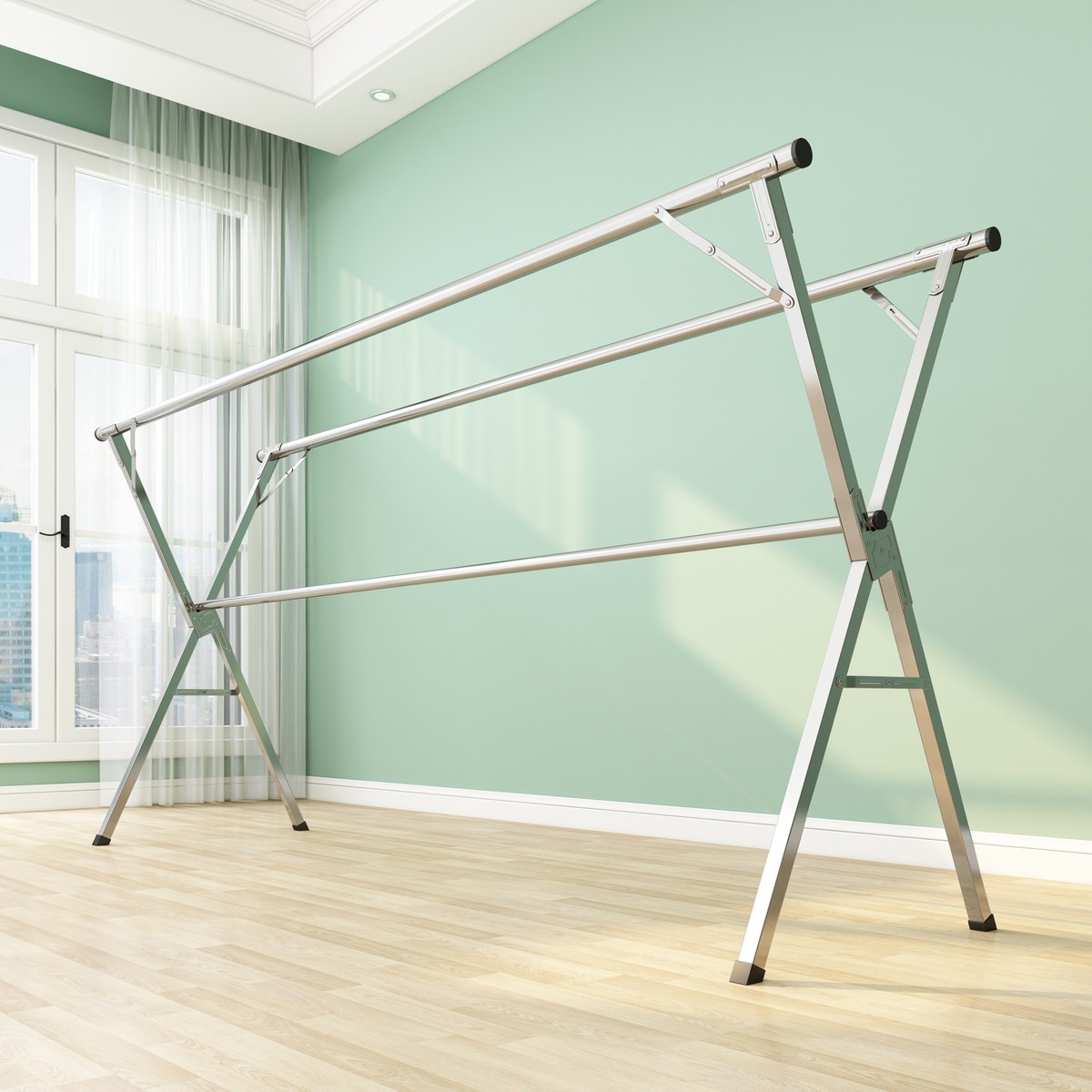 户内外免x形落地晾衣架不锈钢伸缩双杆晒衣架衣架厂家直供333