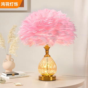 羽毛灯创意台灯 羽毛灯可爱少女led卧室床头灯时尚 新款 ins风格