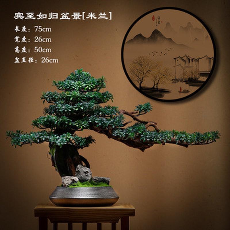 仿真迎客松盆景绿植盆栽客厅电视柜玄关办公室家居装饰新中式摆件