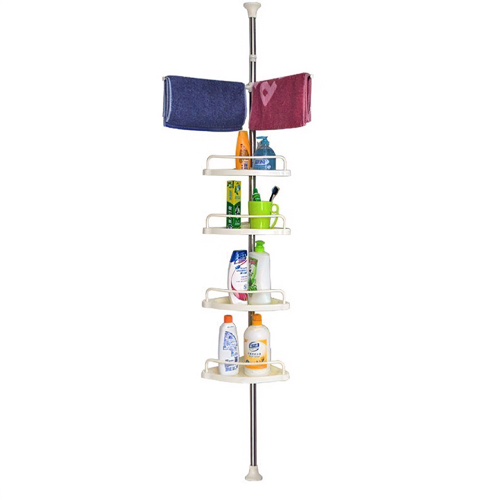 浴室置物架顶天立地不锈钢伸缩杆免打孔卫生间三角沥水收纳层架子