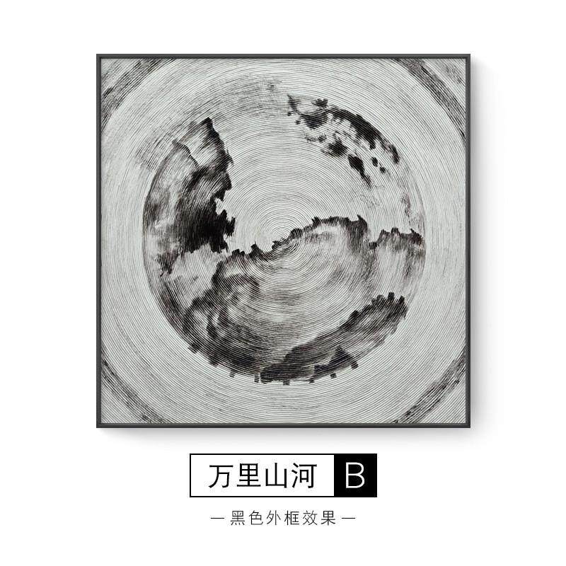 新中式轻奢客厅玄关装饰画背景山水纹理黑白灰水墨墙壁正方型挂画