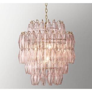 轻奢灯书房 设计师卧室儿童公主房创意粉红色玻璃吊灯个性 法式 美式