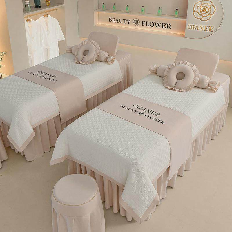 2024新款美容床罩四件套四季通用高级感按摩理疗床单带洞奶油风,床上用品,床裙,淘宝优惠券,粉丝福利购,淘宝优惠卷