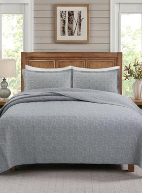 61k3深灰色绗缝床盖三件套缝衍被秋冬柔软可水洗空调被纯色床单多