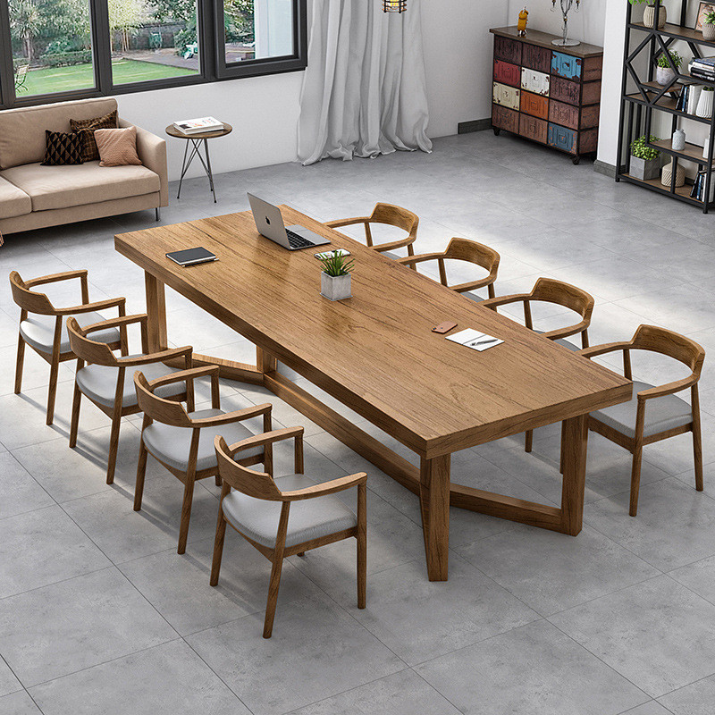北欧实木办公桌公司职员培训大型长条多人办公会议桌椅组合