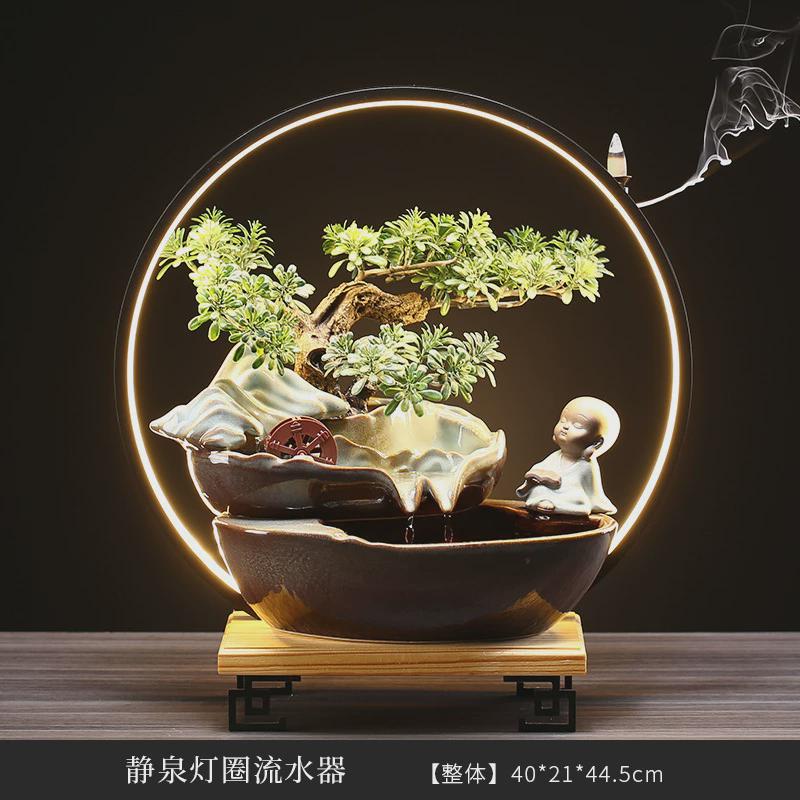 流水摆件桌面倒流香招财假山喷泉客厅陶瓷循环新中式创意开业礼品