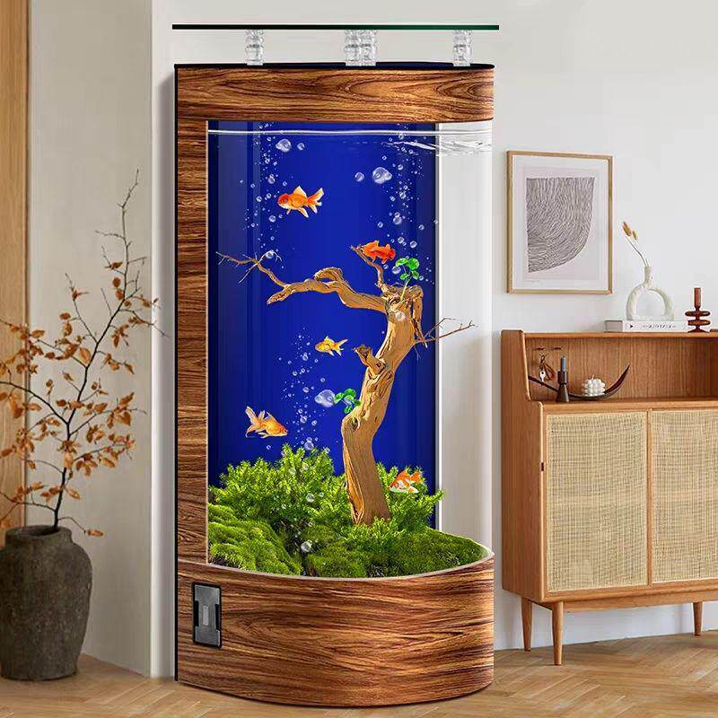 新款半圆金鱼缸生态懒人免换水中小型客厅家用靠墙鱼缸水族箱