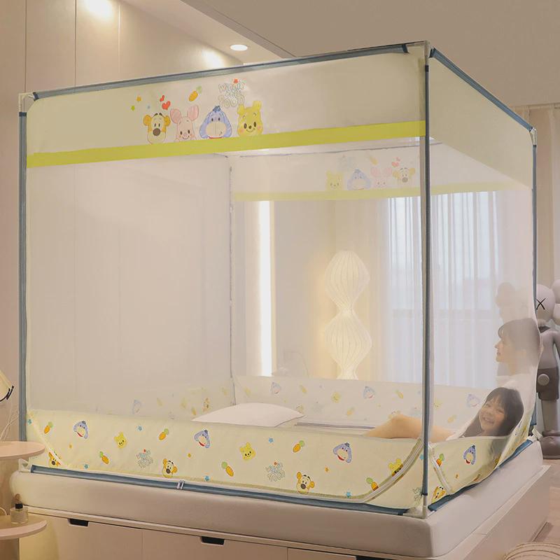 儿童防摔蚊帐卡通大版床笠三开门家用加密卧室免安装宫廷蚊帐