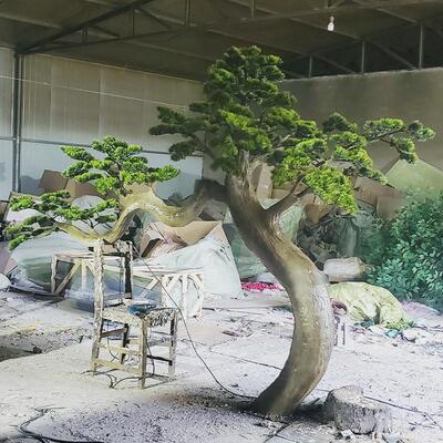 松树仿真新中式摆件迎客松罗汉松假树客厅玄关室内装饰造景松景