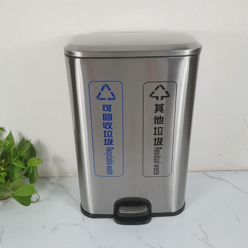 不锈钢带盖带内胆脚踏垃圾桶高颜值脚踩垃圾桶大容量静音办公室