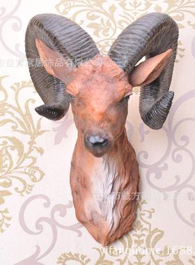 欧美现代家居风格仿真羊头壁挂雕塑树脂工艺品样板房摆件