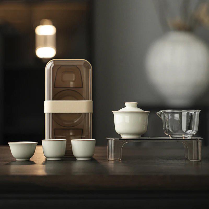 便携办公室功夫茶具陶瓷功夫茶具上班族泡茶旅行茶具盖碗杯整套