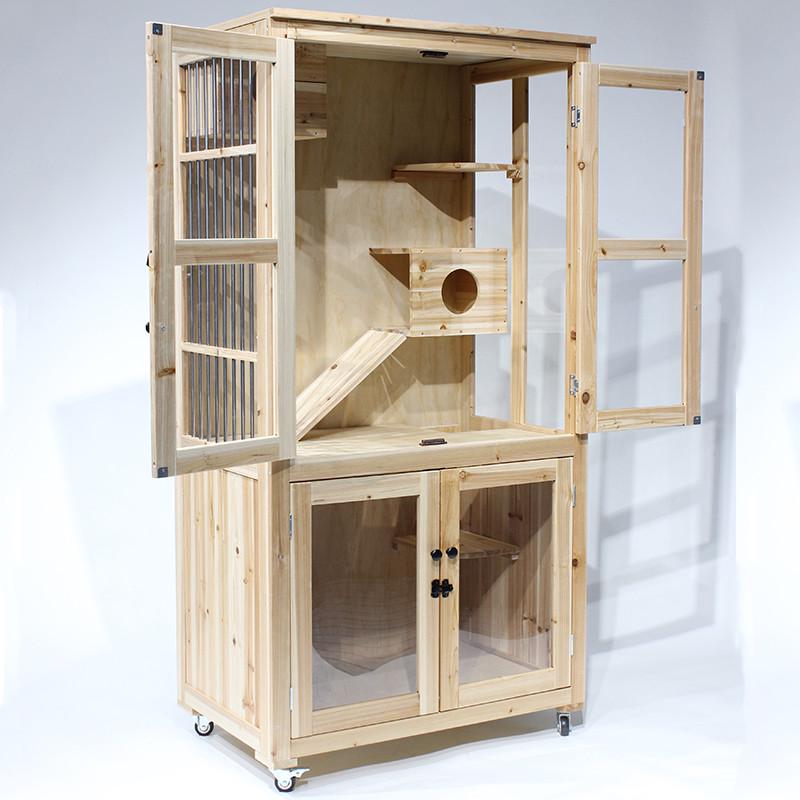 室内猫木质柜猫屋猫笼子猫舍猫窝猫房子超大空间家用实木猫别墅